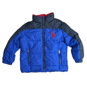 Polo Ralph Lauren Puffer Jacket Child Sz 4 BIG PONY Blue Black Red Zip Mock Neck
